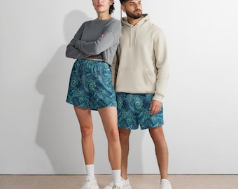 Timmy / Hope Wal Shorts – Fractal Ocean Pattern in Turquoise & Navy