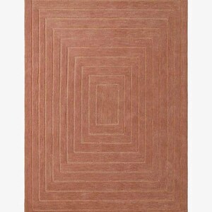 Hand Tufted Rust Geometric Rug, Modern Minimalist Wool Area Rug, Contemporary Square Carpet, Neutral Living Room Rug, Custom Size Rug