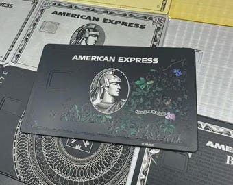 Kundenspezifische Blumenmetallkarte, Amex Black Centurion Replik - Laser gravierte Edelstahlabdeckung - Handmade