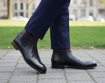 Handmade Chelsea Boots Men, Full Grain Leather Dress Boots, Custom Black Slip On Boots, Artisan Leather Shoes, Gift for Him