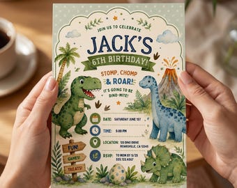 Dinosaur Birthday Invitation Boy Dino Invite T Rex Party Template Editable Printable Digital Kid Celebration Card Prehistoric Theme Toddler