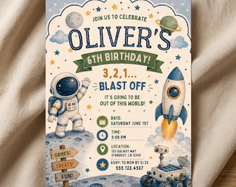 Astronaut Birthday Invitation Editable Template Digital Download Space Party Invite Printable Blast Off Rocket Ship Outer Boy Bday Out World