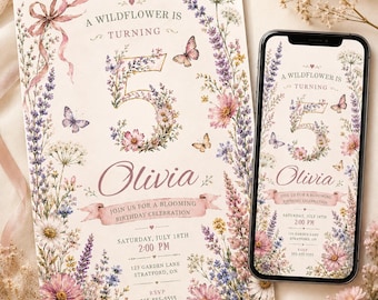 Wildflower Birthday Invite Mobile Any age | Floral Birthday Digital Invite | Phone & Text Invitation | Editable Download