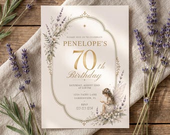 Milestone Birthday Invitation Editable Template Digital Printable Fairy Floral Lavender Elegant Vintage Watercolor Woman Card 50th 60th