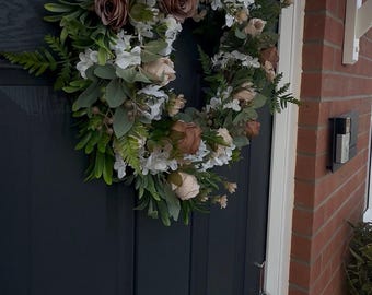 El Anochecer - Corona de puerta floral de lujo en tonos neutros