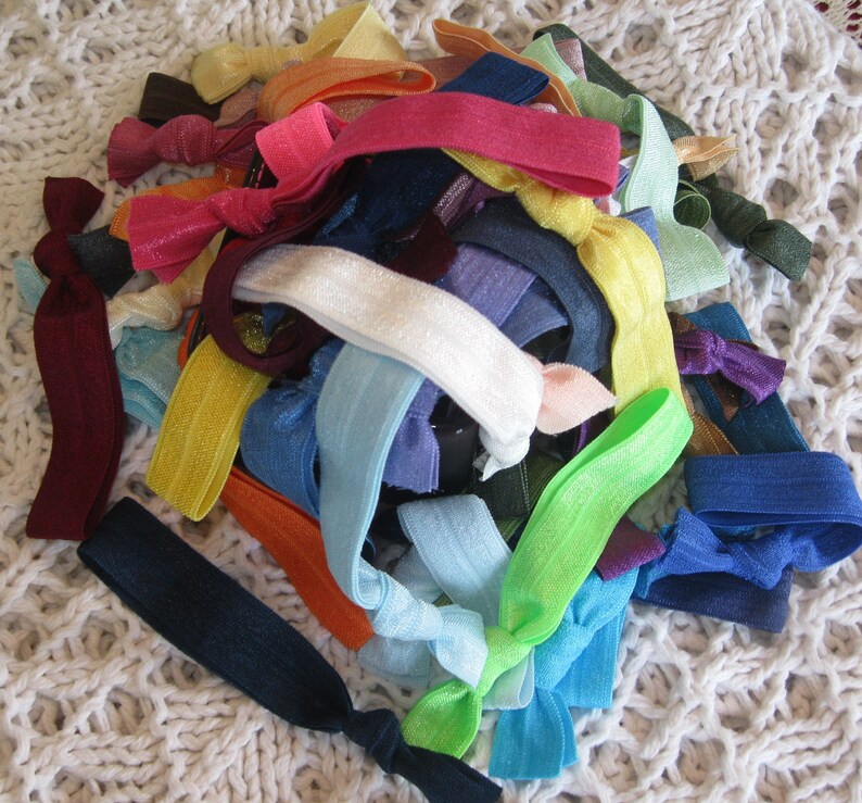 50 Elastic Hair Ties Colorful Assortment Grab Bag Etsy