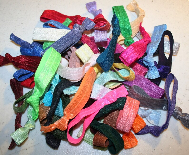50 Elastic Hair Ties Colorful Assortment Grab Bag Etsy