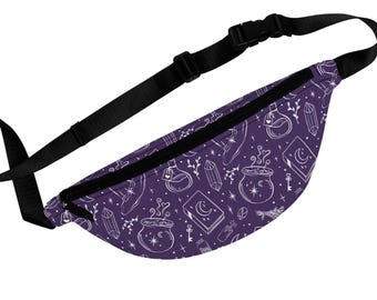 Witchy Symbols Fanny Pack | Cauldron Crystal Moon Pattern