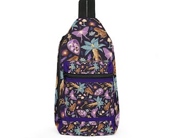 Bolso bandolera Polillas y setas | Estampado botánico Bosque Nocturno
