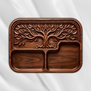 Tree of Life Valet Tray 3D Relief STL | Ornamental Tree Wood Carving | CNC Router Digital File | Desk organizer | Serving Platter decorative