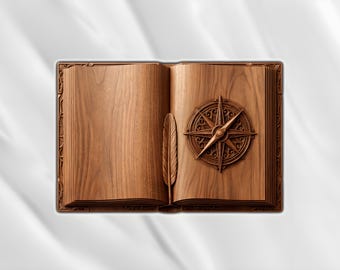 Open Book Compass STL | Nautical 3D Relief Carving File | CNC Wood Router Design | Vintage Explorer Decor | DIY gift project