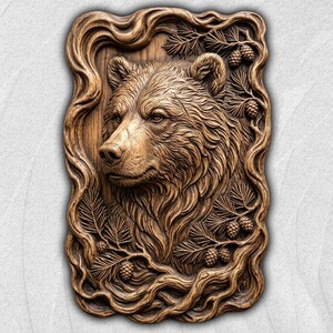 Bear Spirit Wood Relief STL-bestand voor CNC-router | Boswortelsnijwerk | Rustieke natuurkunst aan de muur | Digitale download