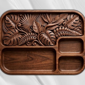 Tropical Leaf Valet Tray 3D Relief STL | Botanical Jungle Wood Carving | CNC Router Digital File | Desk organizer | kitchen Serving Dish