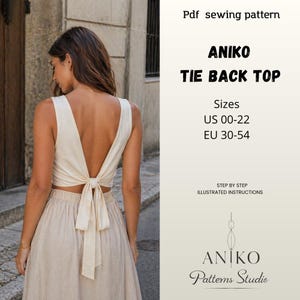 Tie Back Top Sewing Pattern, Women's Open Back Blouse PDF (Beginner Friendly)