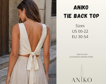 Tie Back Top Sewing Pattern, Women's Open Back Blouse PDF (Beginner Friendly)