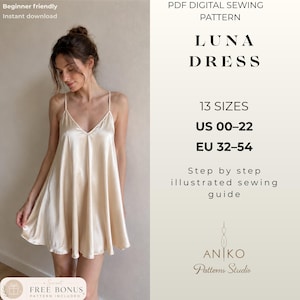 Mini Babydoll Dress Sewing Pattern: V-Neck Low Back (PDF Pattern)  Cami Dress Sewing Pattern Strappy Summer Sundress (PDF)