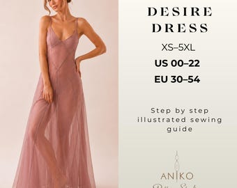 Slip Dress Sewing Pattern PDF, Maxi Dress Pattern, Cami Dress Pattern, Evening Gown Sewing Pattern, XS-5XL, A4 US Letter, Chiffon Dress
