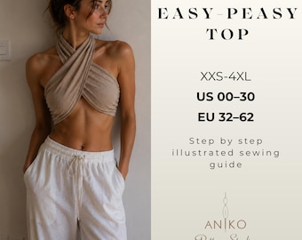 Halter Top Sewing Pattern PDF, Easy Peasy Twist Wrap Crop Top, Beginner Digital Pattern, A0 A4 US Letter, XXS-4XL