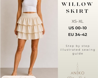 Ruffled Mini Skirt Sewing Pattern PDF, Three Tier Flounce Skirt Pattern, Women's Sewing Pattern, Instant Download, Sizes 34-42