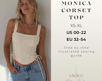 Corset Top PDF Sewing Pattern | Lace Up Bustier Top | Sizes US 00-22 EU 30-54 | Beginner Friendly Cottagecore Corset | Instant Download