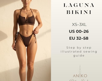 Bikini Sewing Pattern PDF, Halter Bikini Pattern, Tie Side Bikini Pattern, Beginner Swimsuit Sewing Pattern, Bikini Top Pattern,  US 00-26