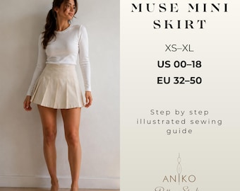 Pleated miniskirt Sewing Pattern| High Waist Mini Skirt Pattern| Easy Beginner Pattern | A4, US Letter | Easy Skirt Sewing pattern