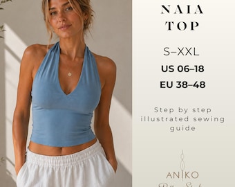Open Back Halter Top Sewing Pattern PDF, Backless Summer Top Pattern, Beginner Sewing PDF, Digital Download