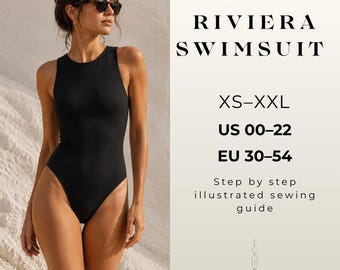 Riviera Swimsuit Sewing Pattern Pdf, One Piece Swimwear Pattern, High Neck Bathing Suit, DIY Swimsuit Sewing, XS-XXL Instant Download