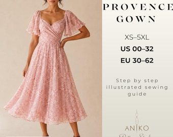 Wrap Dress PDF Sewing Pattern | Flutter Sleeve Midi Dress | Womens Dress PDF | A4 A0 Sewing Pattern | Instant Download XS-5XL