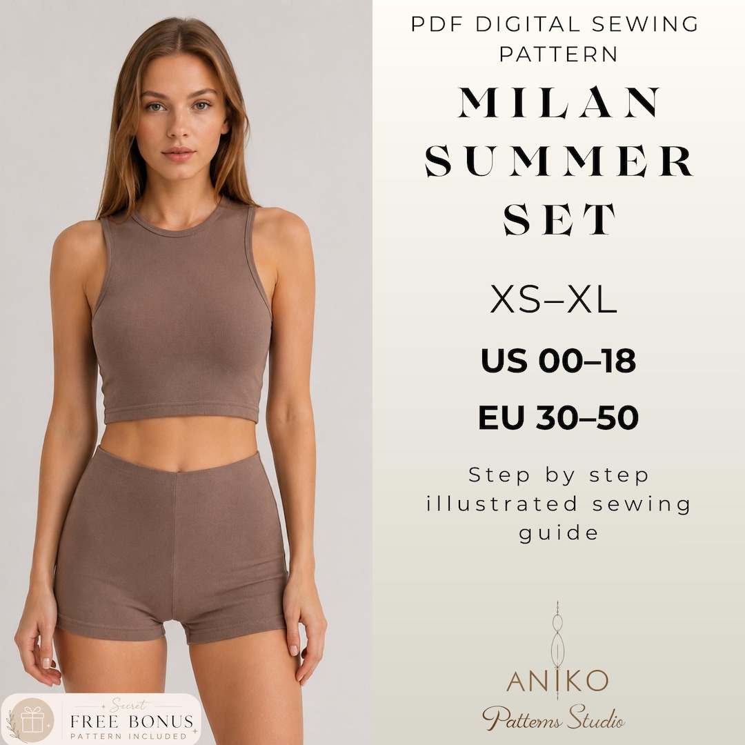 Milan Lounge Set Pattern PDF, Tank Top and Shorts Sewing Pattern, Knit ...