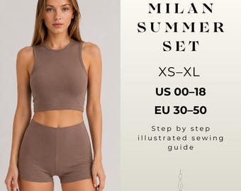 Milan Lounge Set Pattern PDF, Tank Top and Shorts Sewing Pattern, Knit Co Ord Set, Beginner Sewing XS-XL