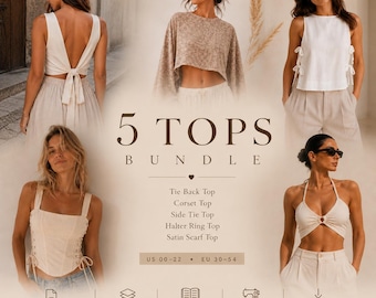 Tops Sewing Pattern Bundle: Beginner DIY Women's Top (PDF Pattern US 00-22)