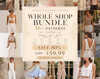 Whole Shop Bundle, 38+ Sewing Patterns by Aniko, PDF Digital Download, Beginner Friendly, Dresses, Tops, Sets, Sizes 00-22, US Letter & A4