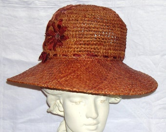 Louise green Ewardian style hat,orange/rust straw,one size