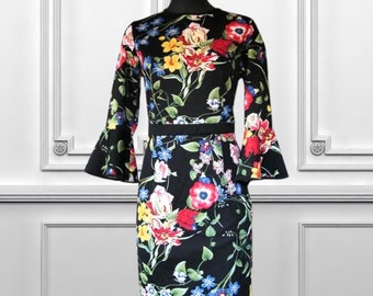Luxe Jewel Tone Holiday Party Dress - Vibrant Ponte Fabric, Artistic Print  - Etsy