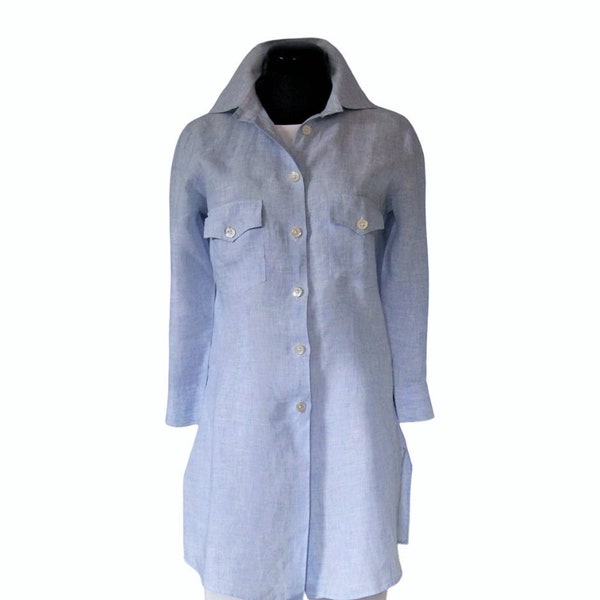 L'Ancora linen top/jacket/dress sky blue, Portofino resort wear, size 42/US 6-8