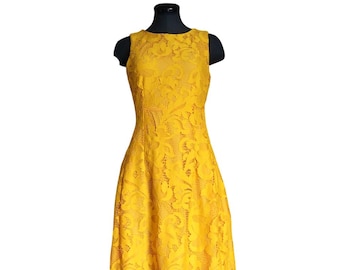 Eva Mendes Marigold Yellow Lace Dress: Sleeveless A-Line, Size Small
