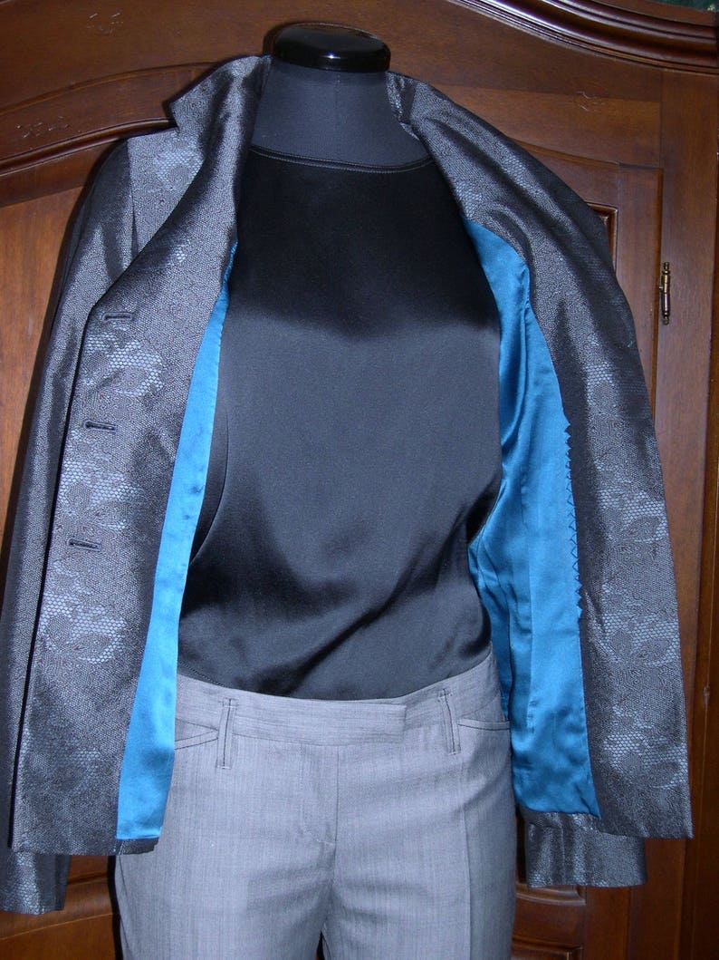 Richard Tyler suit size 4 silvery blue silkwool jacket /&tealvelvet skirt