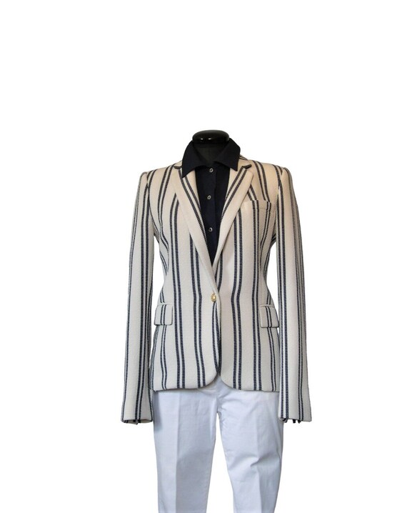 Zara Blazer, cream/navy  woven stripe, 1 button fi