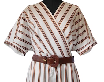 Maje Striped Cotton Twill Jump Suit• Cream Navy Brown• Size 10