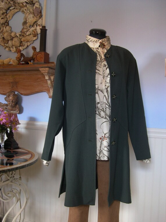 Jean Muir jacket, olive green wool crepe duster, … - image 7