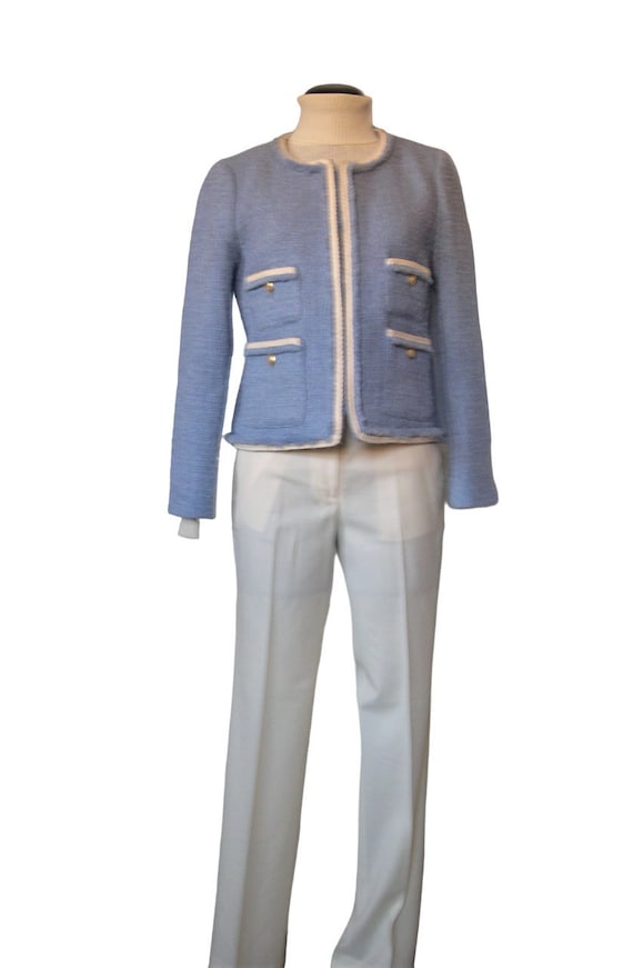 J. Crew jacket, cropped  blue tweed, white braided