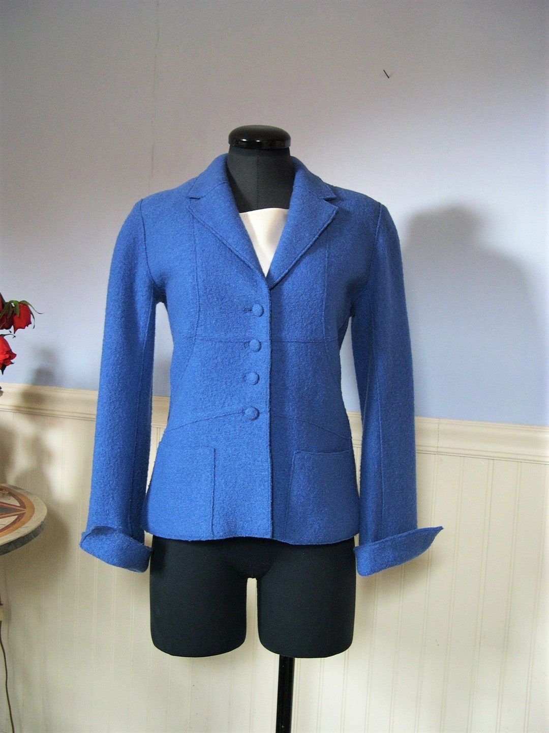 Carlisle Jacket Paris Style Cerulean Blue Wool Boucle Size 6 