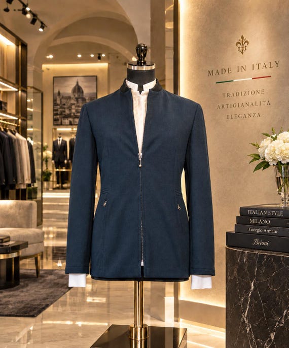 Giorgio Armani, Vintage Giorgio Armani Borgo Nuevo Wool Blend Jacket: Knit Collar, Slim Fit, 6