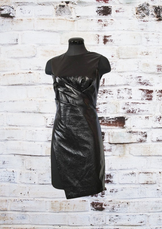 Maje  dress, black patent leather/stretch knit bod