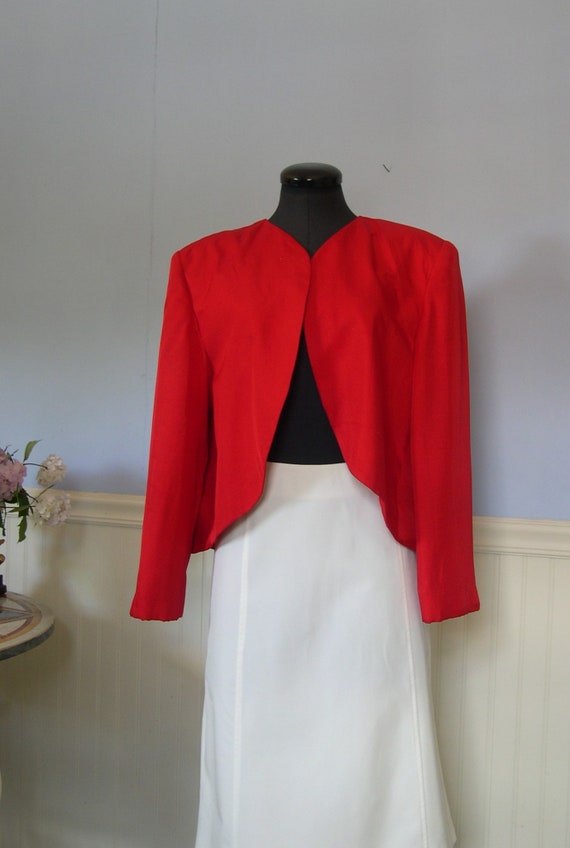 vintage 80's evening jacket, unbranded red silk H… - image 1