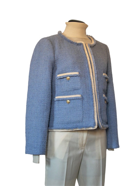 J. Crew jacket, cropped  blue tweed, white braide… - image 4
