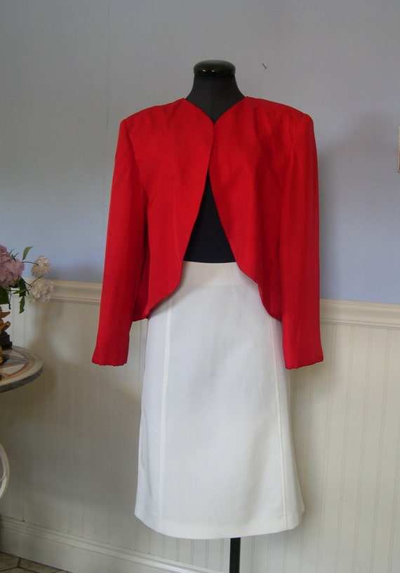 vintage 80's evening jacket, unbranded red silk H… - image 2