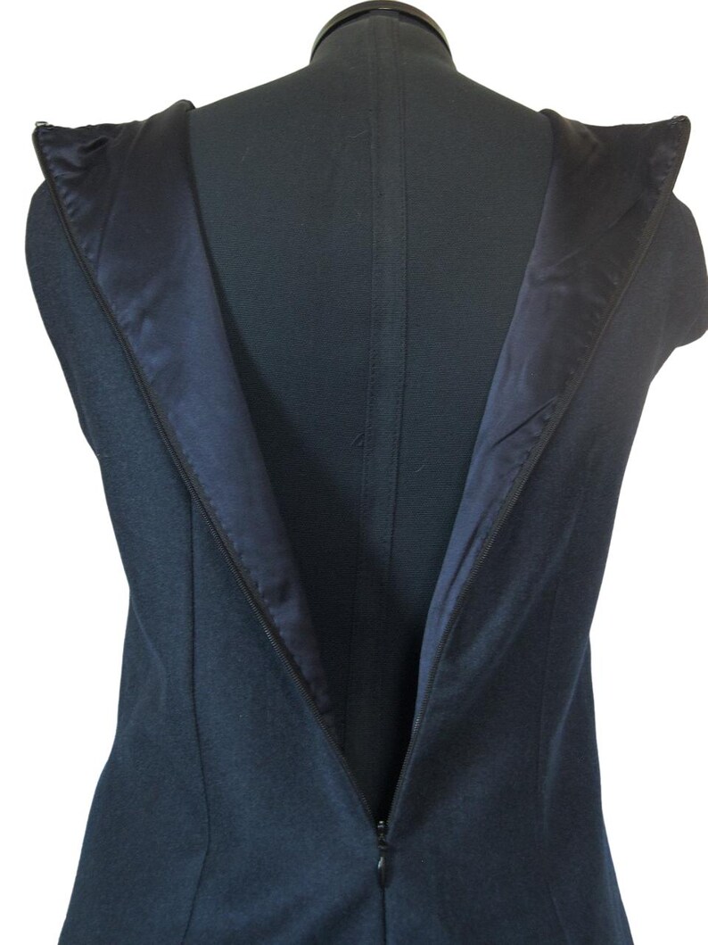 Navy Blue Designer Dress, Vintage, Lame' Cording Embellishment, Wool