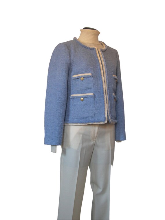 J. Crew jacket, cropped  blue tweed, white braide… - image 5